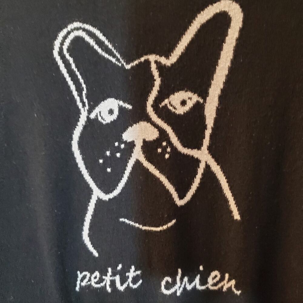 Lord + Taylor Black Petit Chien Frenchie Dog Crewneck Long Sleeve Sweater Size S - Picture 3 of 4